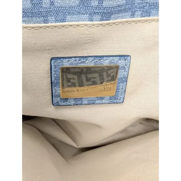 Fendi Zucchino FF Monogram Tote Handbag Light Blue Silver Hardware - Picture 9 of 12